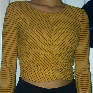 Yellow S/M Yellow Striped Long Sleeve Crop Top